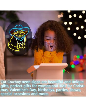 Brighten Your Bar, Office, or Home Decor with a Charming Touch using the Cute Cat In Ice Blue Cowboy Hat Neon Sign.