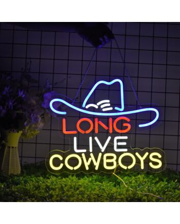 Brighten Your Western Themed Spaces: Dark Blue Cowboy Hat Long Live Cowboys Neon Sign, Perfect for Bars, Stores, and Rustic Weddings