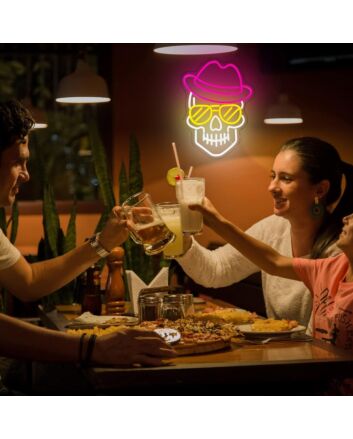 Light Up Your Room, Office, or Bar with a Dark Pink Cowboy Hat Skull Neon Sign: Perfect for an Edgy Western Aesthetic.