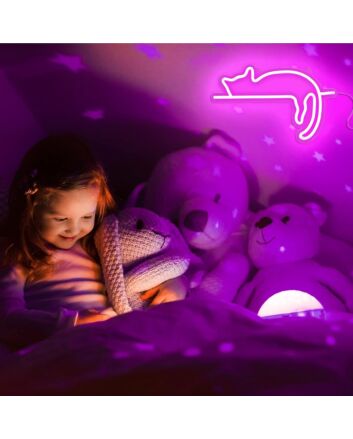 Brighten up your bedroom, kids' room, or add a whimsical touch to weddings and parties with the Dark Pink Lazy Sleeping Cat Neon Sign.