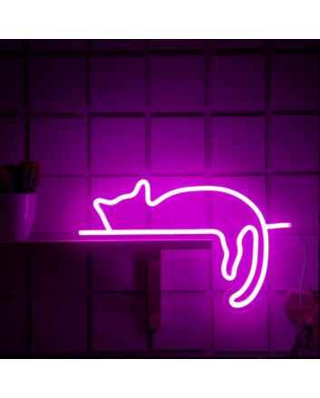 Brighten up your bedroom, kids&#039; room, or add a whimsical touch to weddings and parties with the Dark Pink Lazy Sleeping Cat Neon Sign.