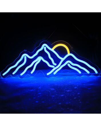 Brighten Up Your Bar, Office, or Wedding Venue with the Deep Blue Junk Mountain And Golden Sun Neon Sign.