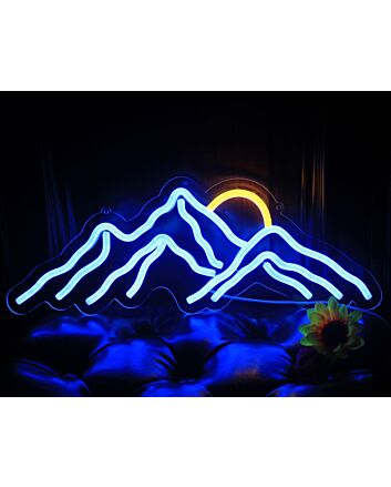 Brighten Up Your Bar, Office, or Wedding Venue with the Deep Blue Junk Mountain And Golden Sun Neon Sign.