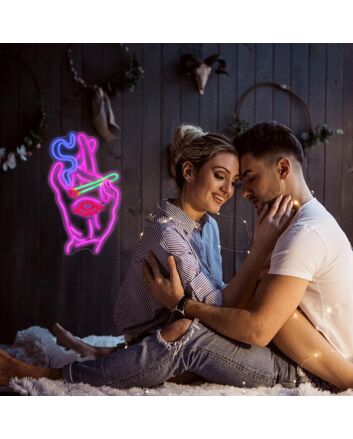 Enhance Your Bar or Party Ambiance with the Deep Pink Hand Bar Neon Sign Featuring a Cigarette in Hand