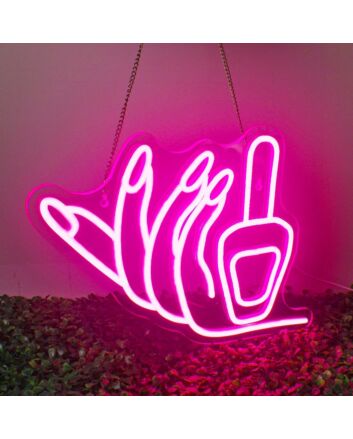 Brighten Up Your Beauty Salon or Home Vanity with the Deep Pink Hands Holding Nail Polish Neon Sign.