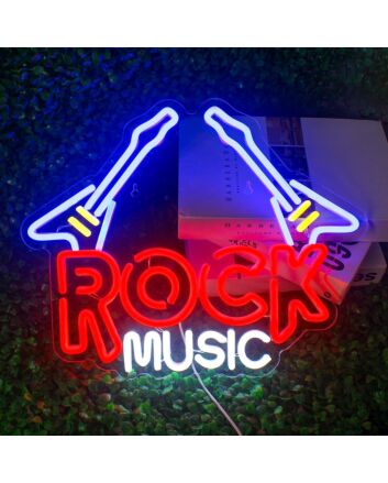 Brighten Your Home, Office, and Parties with the Vibrant Double Rock Music Neon Sign.
