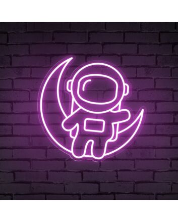 Light Up Your Space Adventure: Astronaut Sitting On The Moon Cute Neon Sign for Kids' Rooms, Play Areas, and Themed Parties