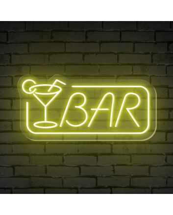 Enhance Your Bar, Office, or Event Space with the Elegant Glow of Bar Word Cocktail Glass Rectangle Frame Neon Sign.
