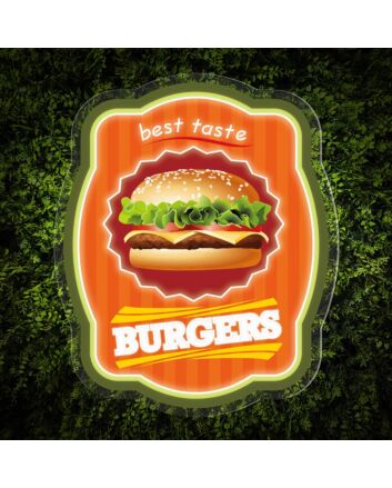 Elevate Your Space: Burgers Word Logo UV Neon Sign - Perfect for Bars, Diners, and Fast Food Themed Decorations.