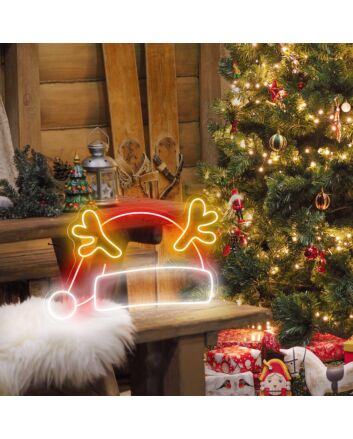 Brighten up Your Holiday Celebrations and Decor with the Christmas Hat With Reindeer Antlers LED Neon Sign - Perfect for Home, Office, and Christmas Parties!