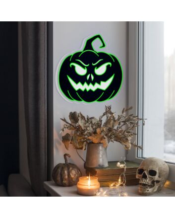 Bring a Spooky Glow to Your Halloween Festivities with the Devil Face Pumpkin Neon Sign - Perfect for Home, Storefronts, and Theme Parties.