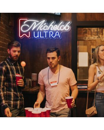 Enhance Your Bar, Game Room, or Man Cave with the Vibrant Glow of Michelob Ultra Words Logo Neon Sign.