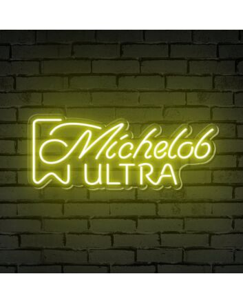 Enhance Your Bar, Game Room, or Man Cave with the Vibrant Glow of Michelob Ultra Words Logo Neon Sign.