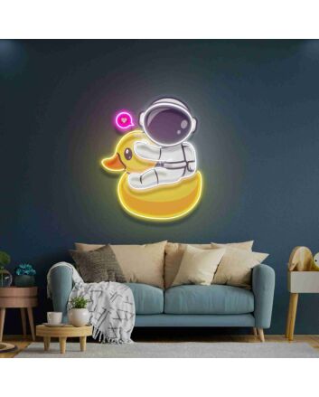 Light Up Your Space Adventure: Duck Astronaut Led Uv Neon Sign Perfect for Home, Office, and Cosmic-Themed Parties.