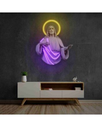 Brighten Your Spiritual Space: Jesus Christ LED UV Neon Sign, Perfect for Home Decor, Office Sanctuaries, and Inspirational Wall Art in Modern Living Rooms.