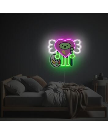Enhance Your Wedding, Bar, or Bedroom Ambiance with Heart Boy With White Wing LED Neon Acrylic Artwork.