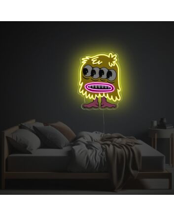 Brighten up your child's room and birthday celebrations with the Little Yellow Four-Eyed Monster LED Neon Acrylic Artwork.