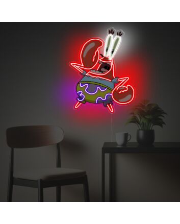 Brighten Your Home, Office, or Bar with the Whimsical Charm of Mr Crab With Patrick Shorts LED Neon Acrylic Artwork.