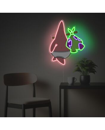 Brighten Your Space: Patrick Star Who Ran Away From Home LED Neon Acrylic Artwork - Perfect for Bedrooms, Bars, and Playrooms.