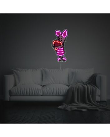 Brighten Your Special Moments: Piglet Hugging Red Heart LED Neon Acrylic Artwork for Weddings, Anniversaries, and Valentine's Celebrations.
