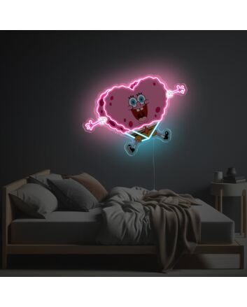 Brighten Up Your Bar, Wedding, or Kids' Room with the Pinky Heart Shaped Spongebob LED Neon Acrylic Artwork.