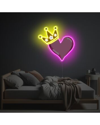 Brighten Up Your Space: Pinky Heart With Crown LED Neon Acrylic Artwork Perfect for Weddings, Bars, and Chic Home Decor.