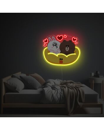 Brighten Your Space: Ideal for Home Decor, Bars, and Children's Rooms - Rabbit And Bear Sitting Ducky Sofa LED Neon Acrylic Artwork.