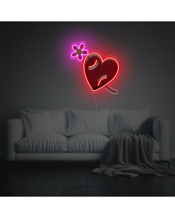 Add a Romantic Glow to Your Wedding, Bar, or Bedroom with Red Heart With Flower LED Neon Acrylic Artwork.