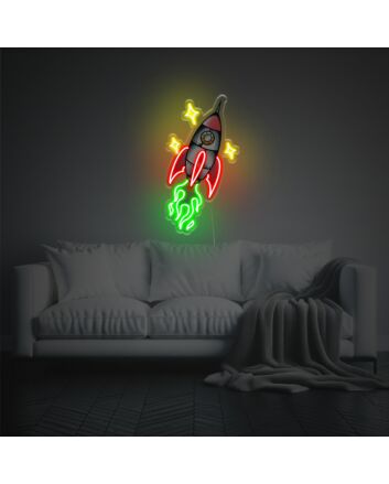 Brighten Your Space: Rocket With Star LED Neon Acrylic Artwork Perfect for Office, Bar, and Special Celebrations