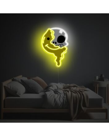 Brighten Up Your Bar, Office, or Halloween Bash with the Eye-Catching Skull Head With Melting Smile LED Neon Acrylic Artwork.