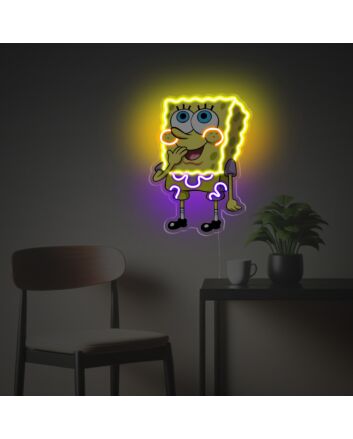 Brighten Up Your Bar, Office, or Child's Bedroom with the Playful Glow of Snickering Spongebob LED Neon Acrylic Artwork.