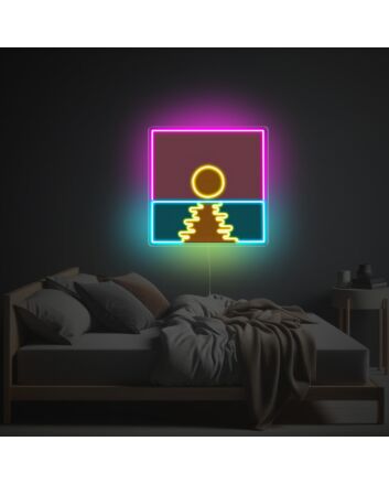 Bring warmth to your home, office, or gallery with the captivating Sunset Line Abstract Painting LED Neon Acrylic Artwork.