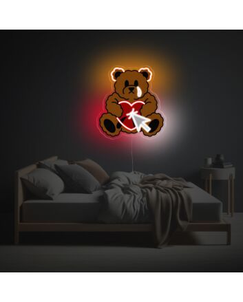 Bring Love to Life in Your Bedroom or Celebrate Romance at Your Wedding with Teddy Bear With Sticked Heart LED Neon Acrylic Artwork.
