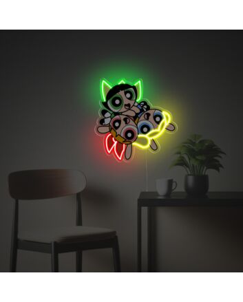 Bring Cartoon Nostalgia to Your Child's Bedroom or Birthday Bash with The Powerpuff Girls LED Neon Acrylic Artwork.