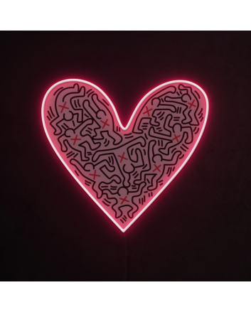 Heart &amp; UV Print Pattern Neon Sign