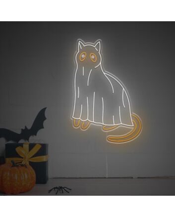 Spooktacular Glow for your Home, Office, or Halloween Party with the Halloween Cuty Cat Ghost Neon Sign LED Neon Sign.