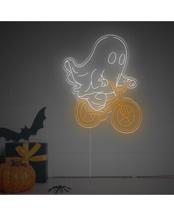 Elevate Your Halloween Decor: Spookify Your Home, Office, or Party with the Halloween Ghost On A Bicycle LED Neon Sign.
