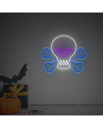 Brighten Up Your Halloween Festivities at Home, Office, or Bar with the Halloween Skull Head And Bone LED Neon Sign.