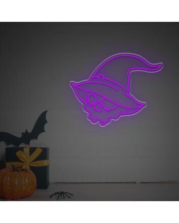 Add a Spooky Glow to Your Halloween Celebrations and Themed Parties with the Halloween Skull Head With Magic Hat LED Neon Sign.