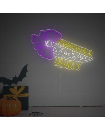 Enhance Your Halloween Bash or Themed Bar Ambiance with the Spooky Cute And Deadly Knife LED Neon Sign.
