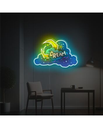 Brighten Up Your Space: Dream With Missing Moon LED Neon Acrylic Artwork, Perfect for Bars, Weddings, and Home Ambiance.