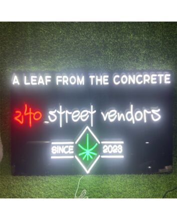 Brighten Up Your Bar, Storefront, or Urban Chic Wedding with A Leaf From The Concrete 240 Street Vendors UV Print LED Neon Sign.