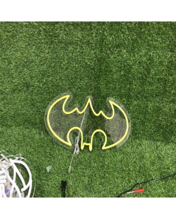 Brighten Up Your Bar, Gaming Room, or Superhero Themed Party with the Bat Man Logo Custom Yellow LED Neon Sign.
