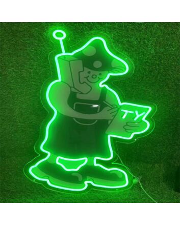 Elevate Your Bar, Cafe, or Game Room Ambiance with the Enchanting Mushroom Man Ordering Green LED Neon Sign.