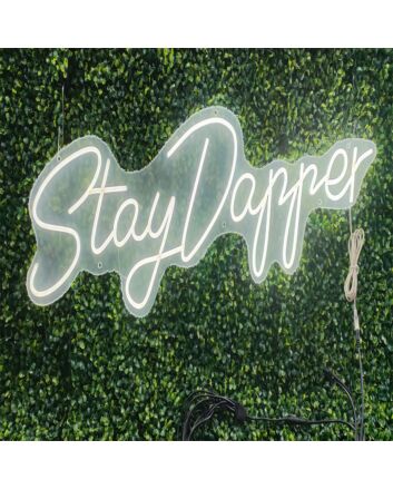 Elevate Your Space: Stay Dapper White LED Neon Sign - Perfect for Home, Office, Bars, and Weddings.