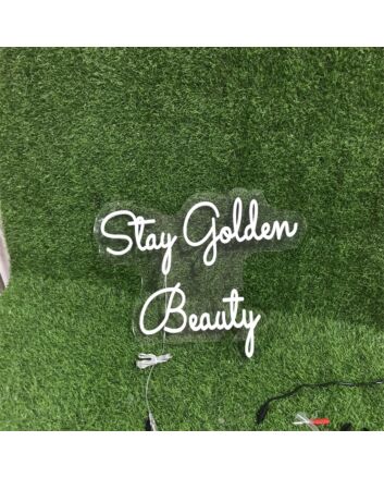 Brighten Up Your Bar, Wedding, or Office Space with Stay Golden Beauty Yellow Custom LED Neon Sign - The Perfect Accent for Any Setting.