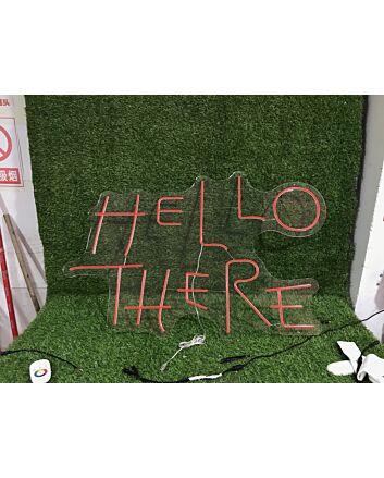 Brighten Up Your Bar, Wedding, or Home Decor with the Hallo There Red Custom Neon Sign.