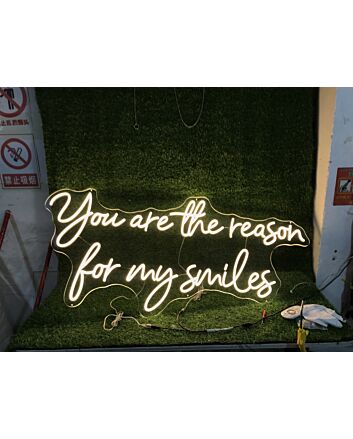 Brighten Your Wedding Day and Home Ambience with You Are The Reason For My Smiles White LED Neon Sign.