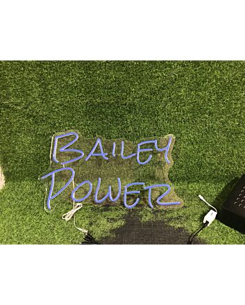 Elevate Your Bar, Office, or Wedding Ambiance with the Bailey Power Blue LED Neon Sign.