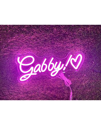Brighten Up Your Wedding and Bar Ambiance with the Gabby With Heart Pink LED Neon Sign.